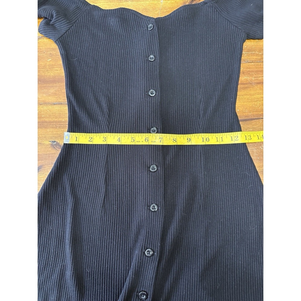 Urban Outfitters Tiffany Sweetheart Bardot Mini Dress XS Black Ribbed Button 90s - Picture 6 of 9